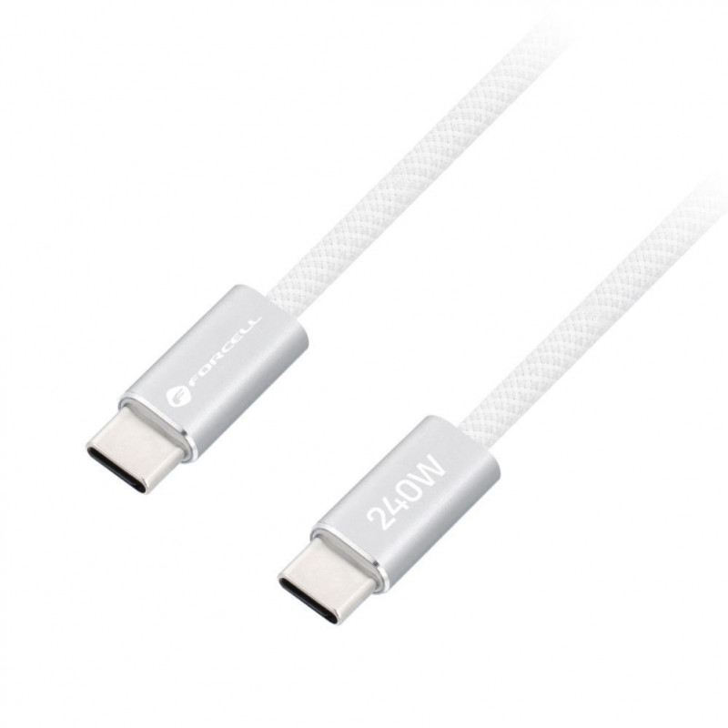 Forcell USB kábel USB-C na USB-C, 2 m, 240 W, biely