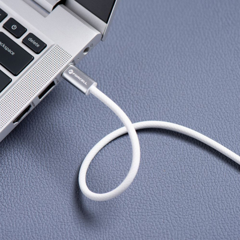 Forcell USB kábel USB-C na USB-C, 2 m, 240 W, biely