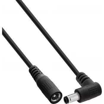 InLine® DC predlžovací kábel, zahnutý konektor samec, 5,5 x 2,5 mm, čierna, 0,5 m
