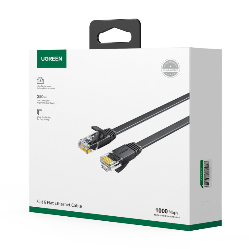Ugreen plochý Cat6 U/UTP patch kábel RJ45, 0,5 m, čierny