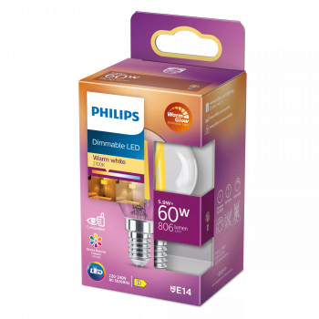 Philips LED classic WarmGlow žiarovka 60W E14, kvapka, číra, stmievateľná