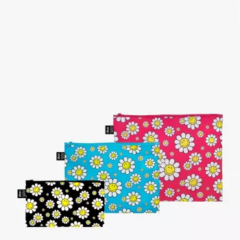 LOQI sada tašiek – Flowers čierna, Aquarius, Raspberry (3 ks)