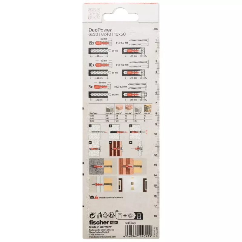 Fischer DuoPower 6, 8, 10 K NV sada univerzálnych hmoždiniek (536248)