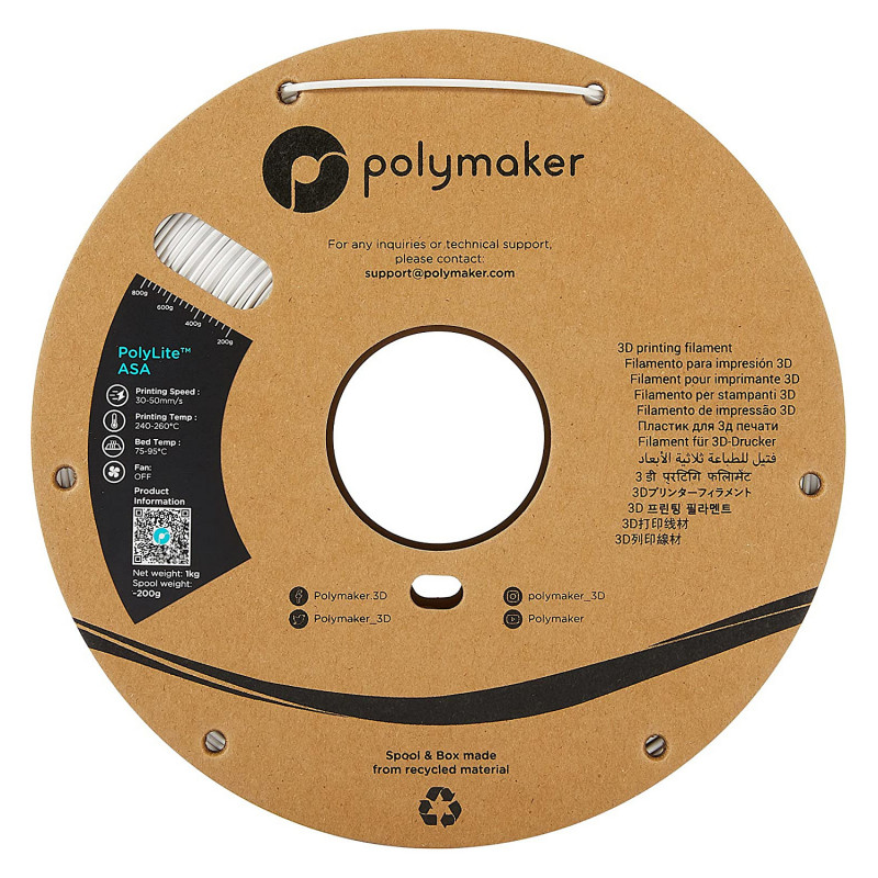 Polmask ASA filament pre 3D tlačiarne, 1,75 mm, 1 kg – biela (PF01002)