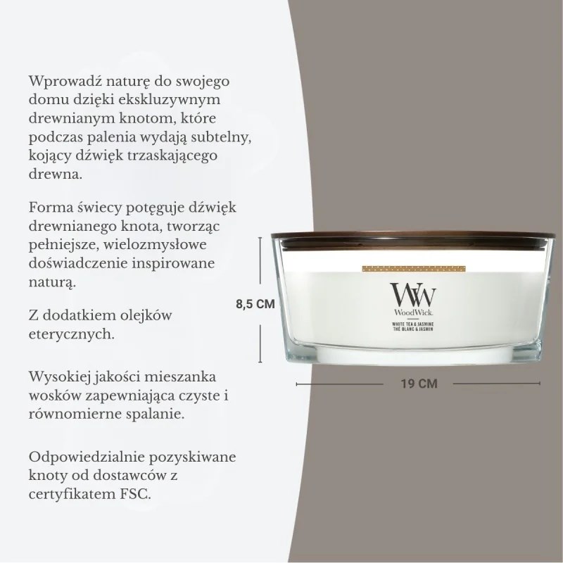 WoodWick White Teak sviečka, 453,6 g