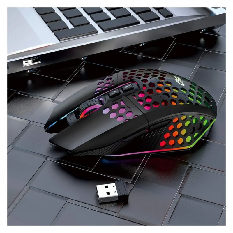 GameBox herná myš RGB 2,4GHz bezdrôtová duté puzdro + USB nabíjanie 1600 DPI čierna