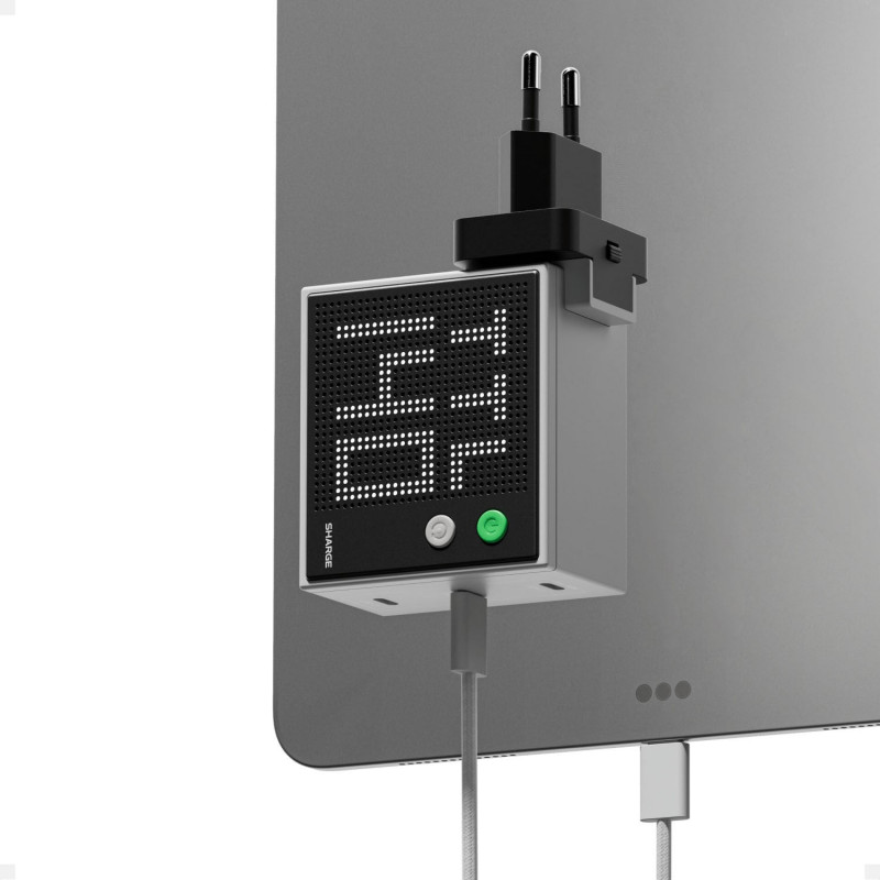 SHARGE Pixel 140 GaN nabíjačka, 140W, 3x USB-C, Dot-Matrix displej - sivá