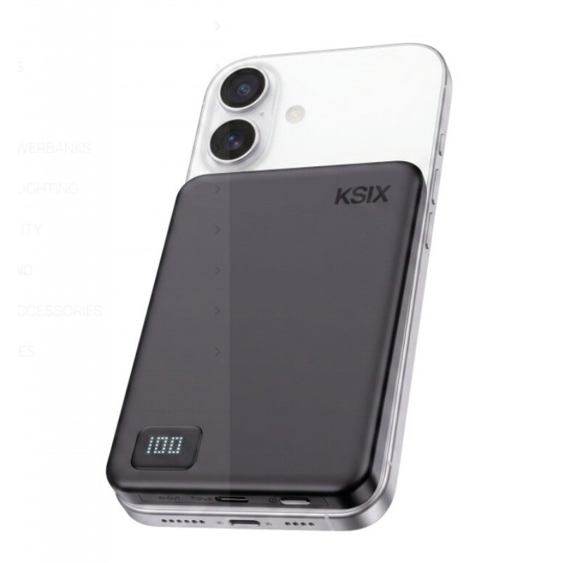 Ksix powerbanka Magslim 5000 mAh magnetická USB-C PD 20W digitálny displej čierna