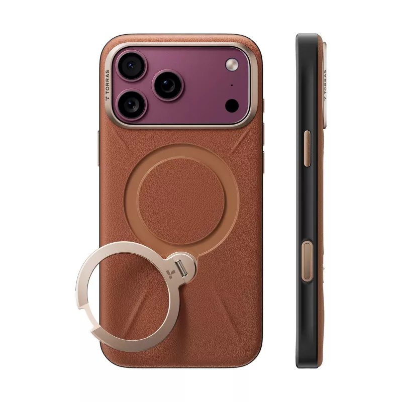 TORRAS Ostand Q3 VegSkin puzdro pre iPhone 18 Pro Max / 17 Pro Max, kompatibilné s MagSafe, hnedá