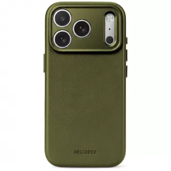 Decoded Leather Backcover – kožené puzdro pre iPhone 18 Pro / 17 Pro, kompatibilné s MagSafe (machovo zelená)