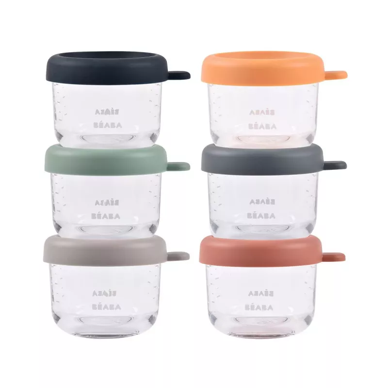 Beaba sada sklenených nádob s vekom 6 x 150 ml Sunrise color mix
