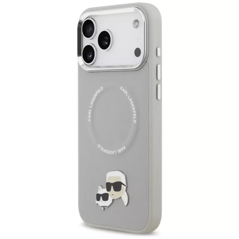 Puzdro Karl Lagerfeld Karl & Choupette Pins MagSafe pre iPhone 17 Pro sivá