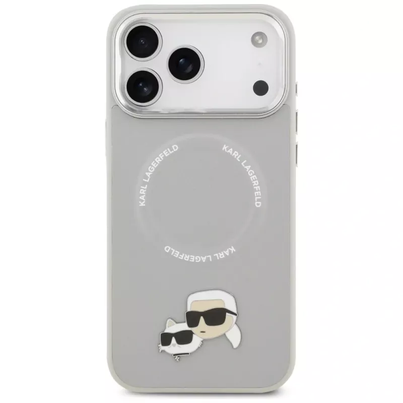 Puzdro Karl Lagerfeld Karl & Choupette Pins MagSafe pre iPhone 17 Pro sivá