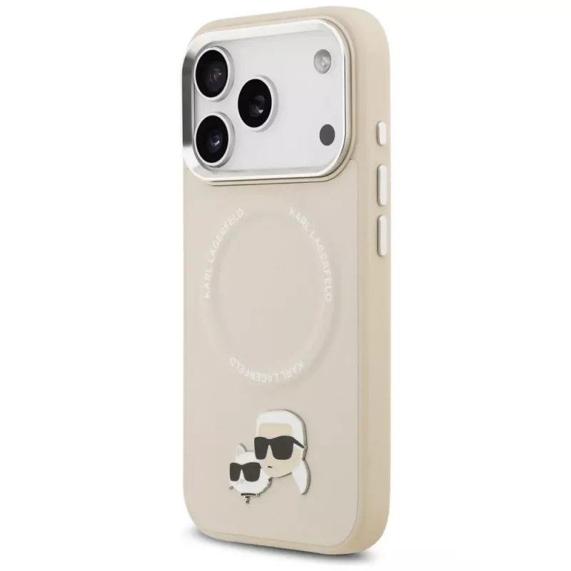 Puzdro Karl Lagerfeld Karl & Choupette Pins MagSafe pre iPhone 17 Pro Max béžová