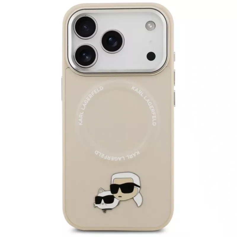 Puzdro Karl Lagerfeld Karl & Choupette Pins MagSafe pre iPhone 17 Pro Max béžová