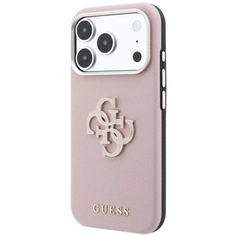 Guess zrnené & veľké puzdro s resinovým logom pre iPhone 18 Pro Max / 17 Pro Max, ružová
