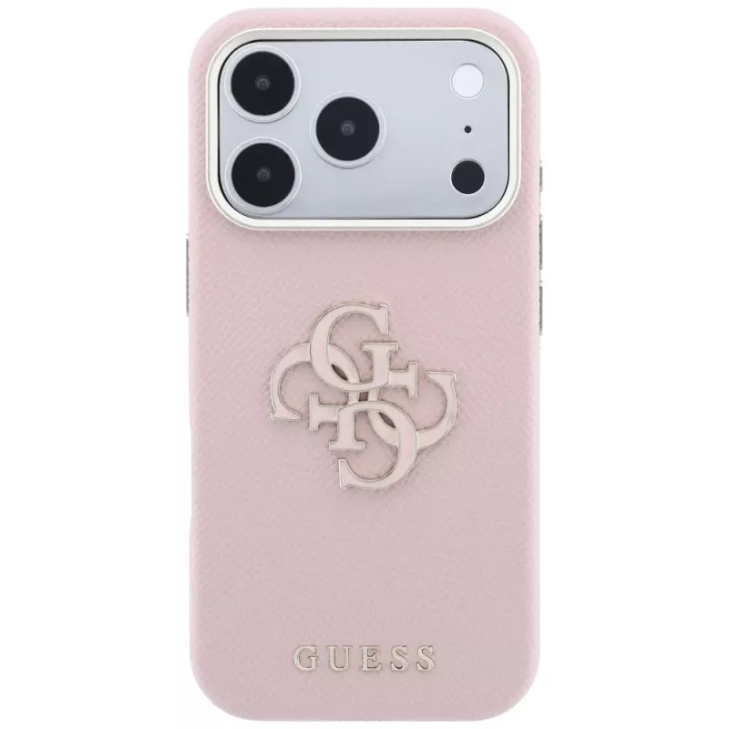 Guess zrnené & veľké puzdro s resinovým logom pre iPhone 18 Pro Max / 17 Pro Max, ružová