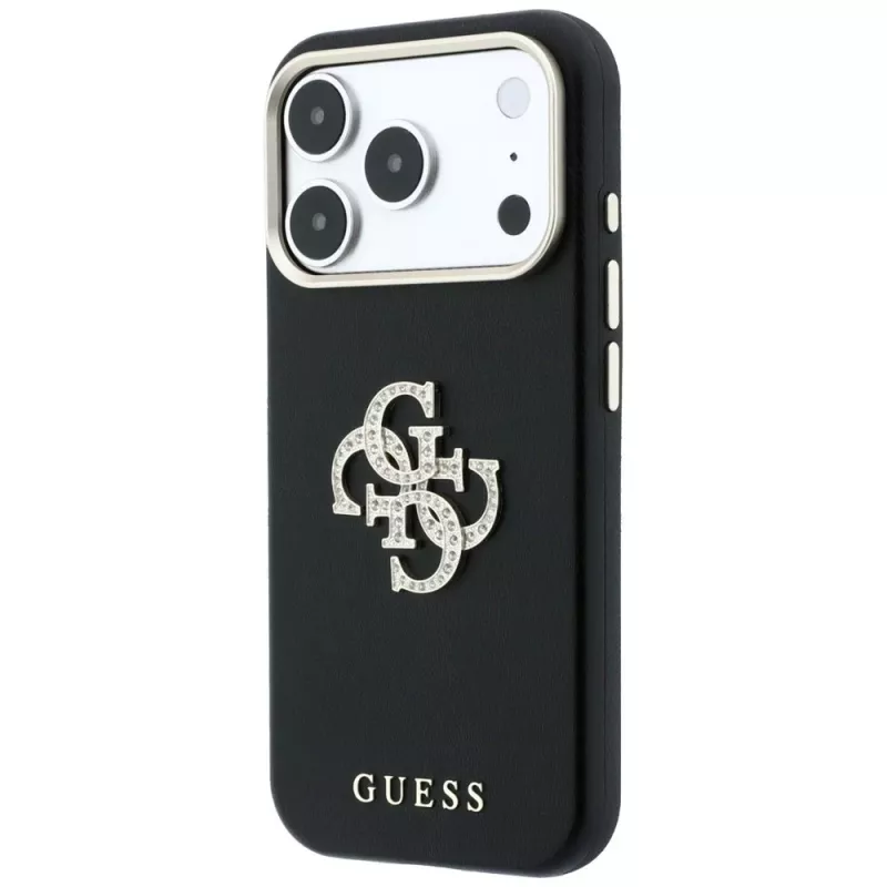 Guess hladké & veľké puzdro s logom zo strasov pre iPhone 18 Pro / 17 Pro, čierna