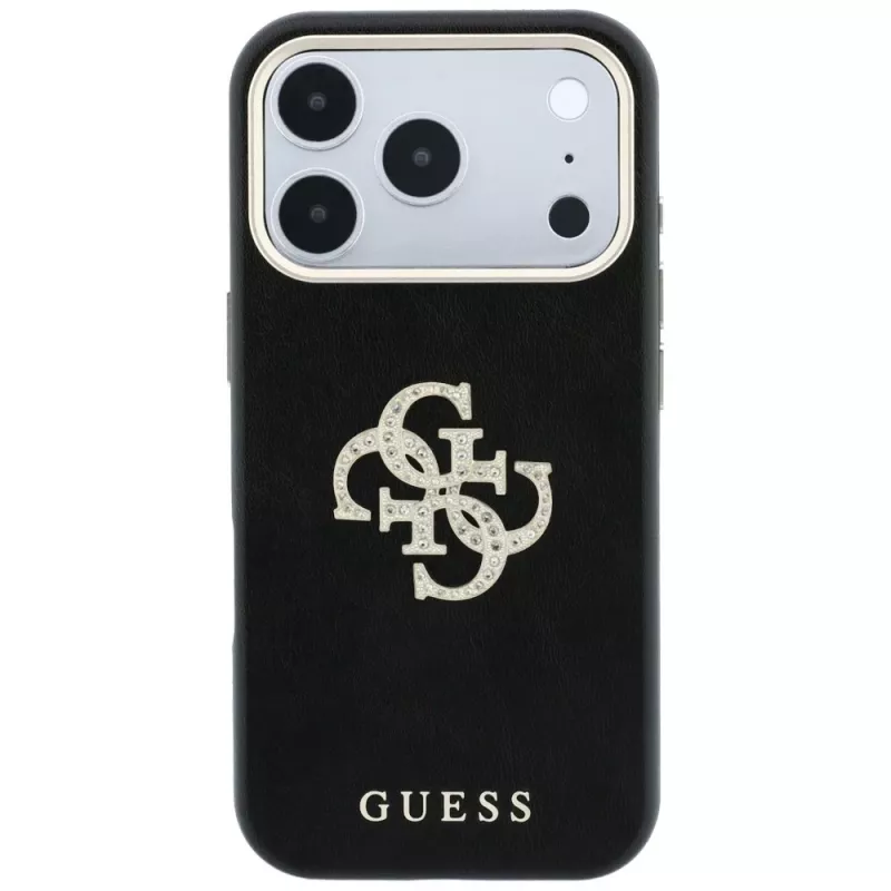 Guess hladké & veľké puzdro s logom zo strasov pre iPhone 18 Pro / 17 Pro, čierna