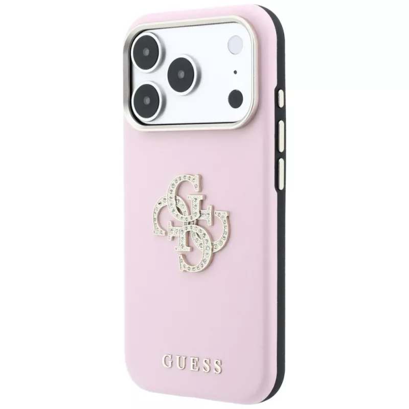 Guess hladké & veľké puzdro s logom zo strasov pre iPhone 18 Pro / 17 Pro, ružová