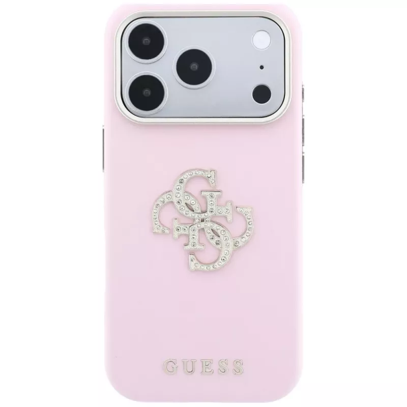 Guess hladké & veľké puzdro s logom zo strasov pre iPhone 18 Pro / 17 Pro, ružová