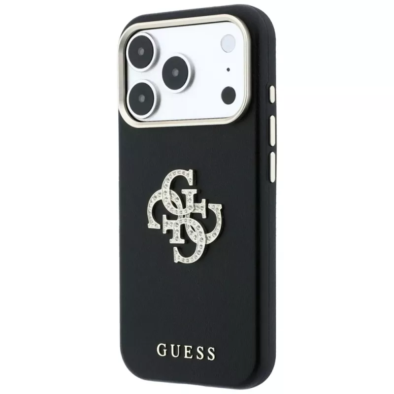 Guess hladké & veľké puzdro s logom zo strasov pre iPhone 18 Pro Max / 17 Pro Max, čierna