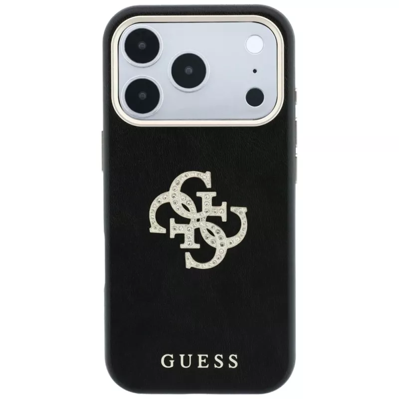 Guess hladké & veľké puzdro s logom zo strasov pre iPhone 18 Pro Max / 17 Pro Max, čierna