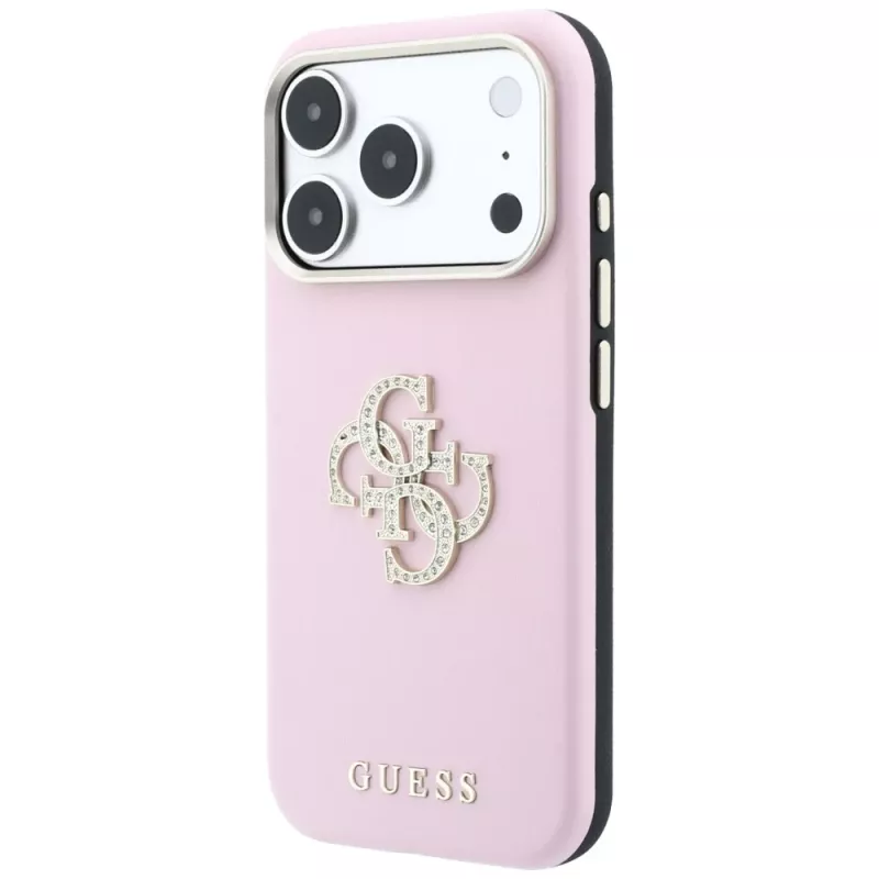 Guess hladké & veľké puzdro s logom zo strasov pre iPhone 18 Pro Max / 17 Pro Max, ružová
