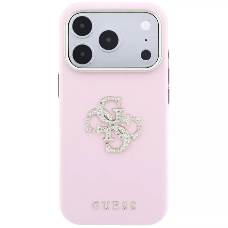 Guess hladké & veľké puzdro s logom zo strasov pre iPhone 18 Pro Max / 17 Pro Max, ružová