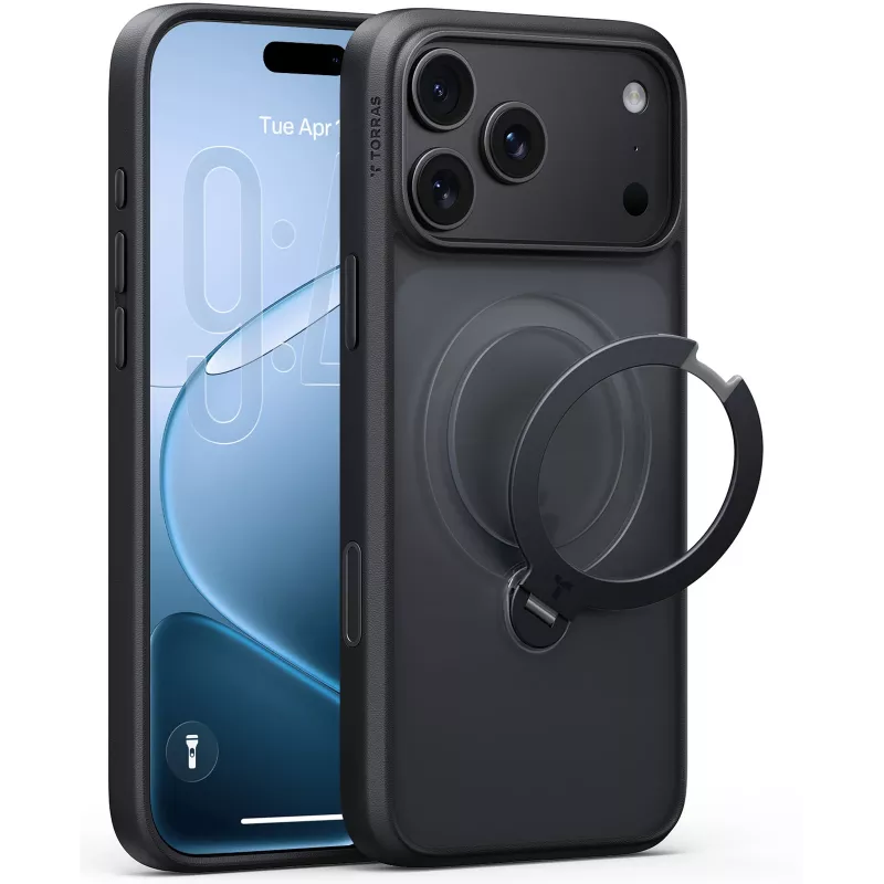TORRAS Ostand Q3 Spin – puzdro pre iPhone 18 Pro / 17 Pro, kompatibilné s MagSafe (čierna)