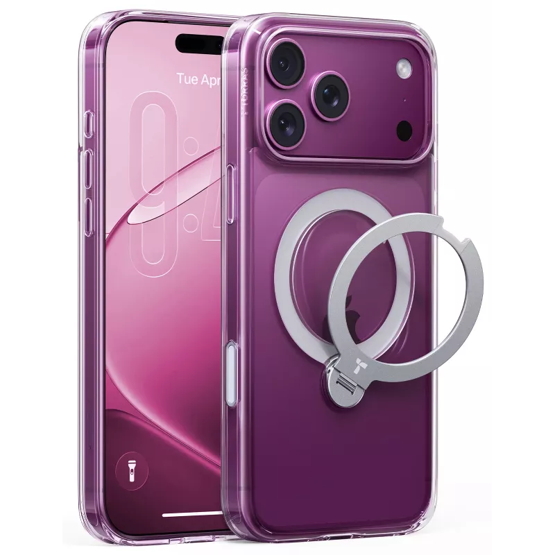 TORRAS Ostand Q3 Spin – puzdro pre iPhone 18 Pro / 17 Pro, kompatibilné s MagSafe (transparentná)