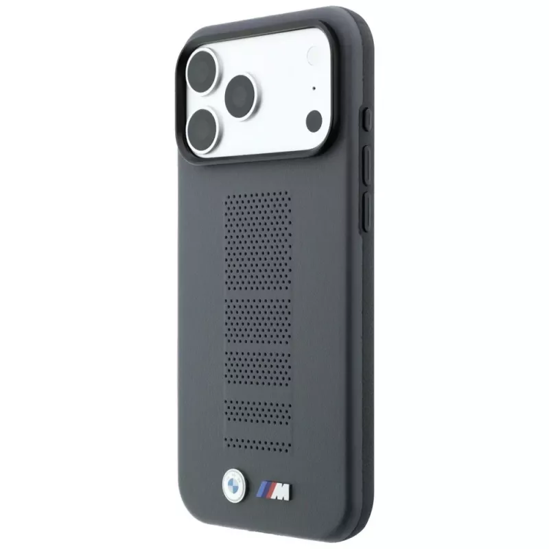 BMW M Blue Perfo Metal Logo MagSafe puzdro pre iPhone 18 Pro / 17 Pro, sivá