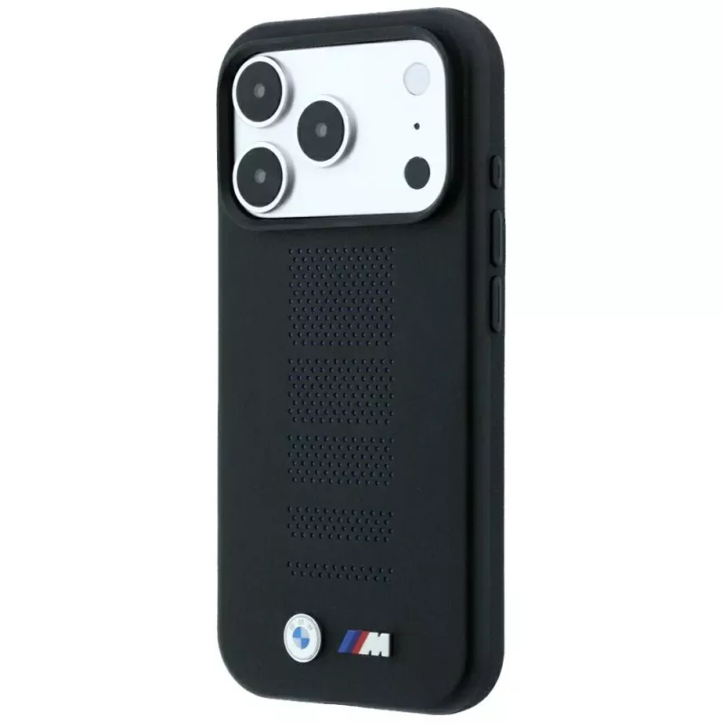 BMW M Blue Perfo Metal Logo MagSafe puzdro pre iPhone 18 Pro Max / 17 Pro Max, čierna