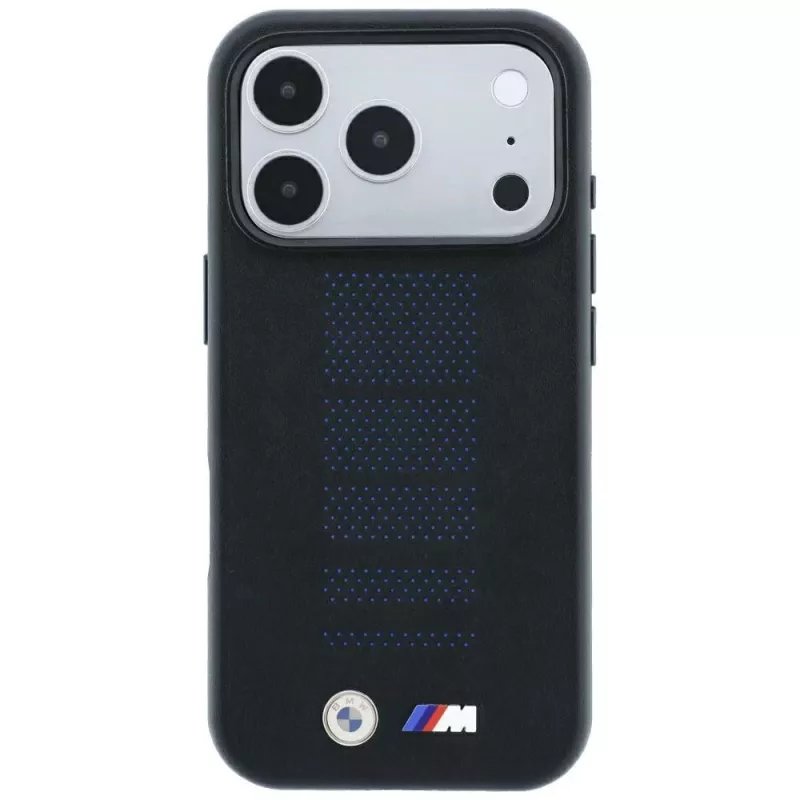 BMW M Blue Perfo Metal Logo MagSafe puzdro pre iPhone 18 Pro Max / 17 Pro Max, čierna