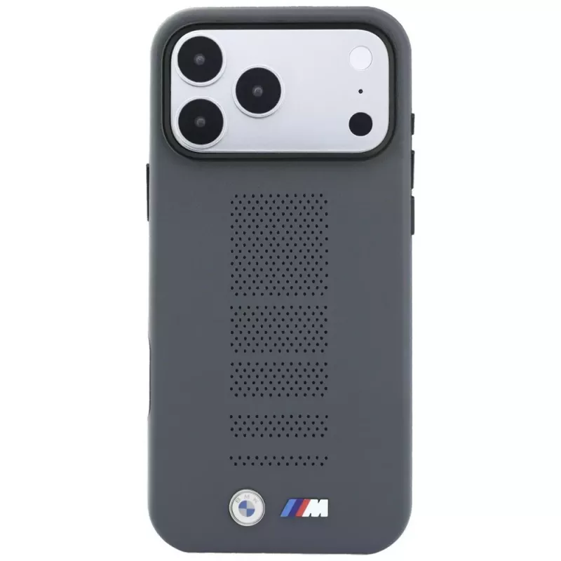 BMW M Blue Perfo Metal Logo MagSafe puzdro pre iPhone 18 Pro Max / 17 Pro Max, sivá