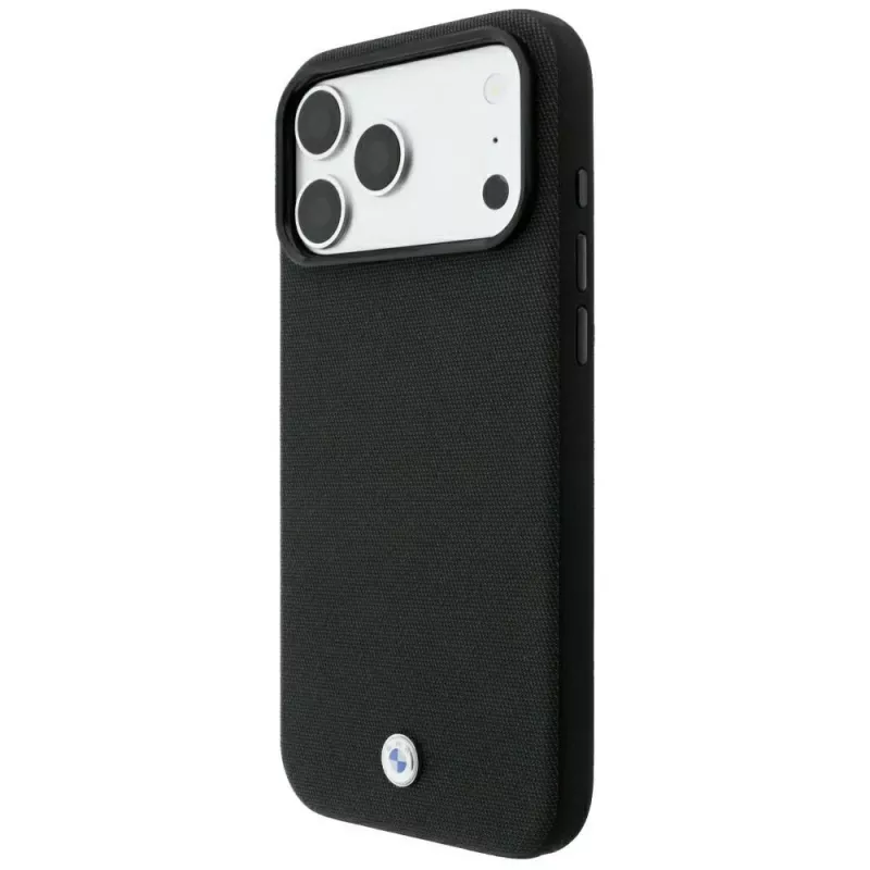 BMW Kevlar Metal Logo MagSafe puzdro pre iPhone 18 Pro / 17 Pro, čierna
