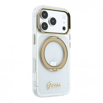 Guess HC MagSafe IML Ring Stand 360 Script Metal Logo puzdro pre Apple iPhone 18 Pro, transparentné