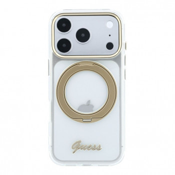 Guess HC MagSafe IML Ring Stand 360 Script Metal Logo puzdro pre Apple iPhone 18 Pro, transparentné