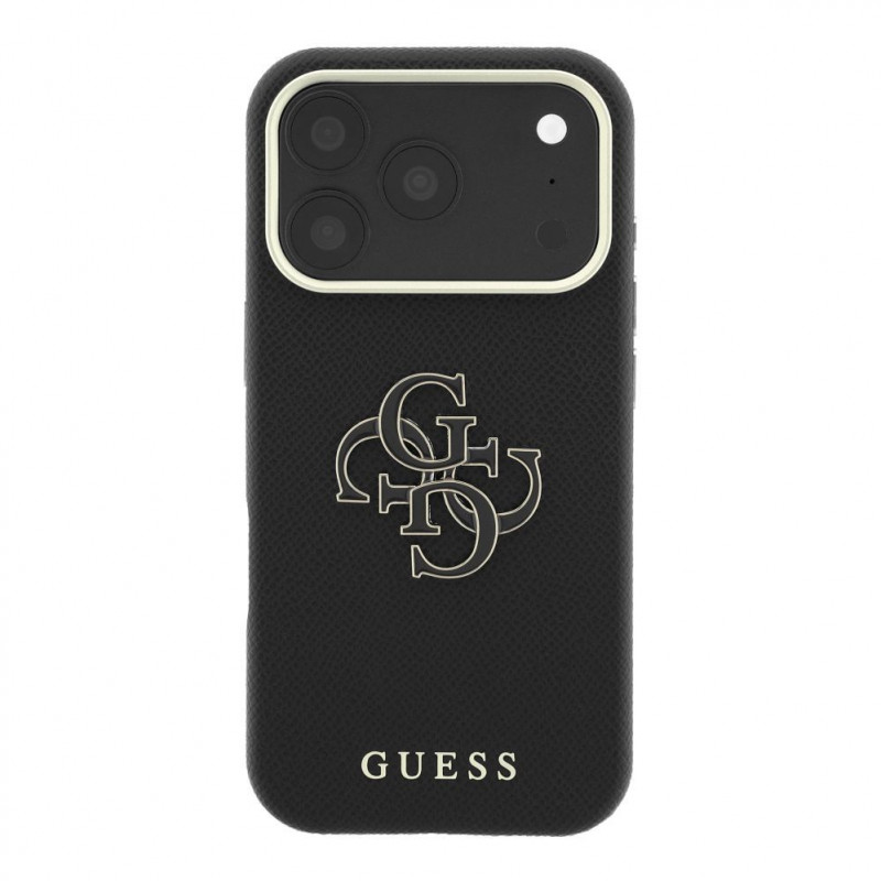 Guess SW zrnitý PU- & veľké Resin-Logo puzdro pre Apple iPhone 18 Pro, čierna