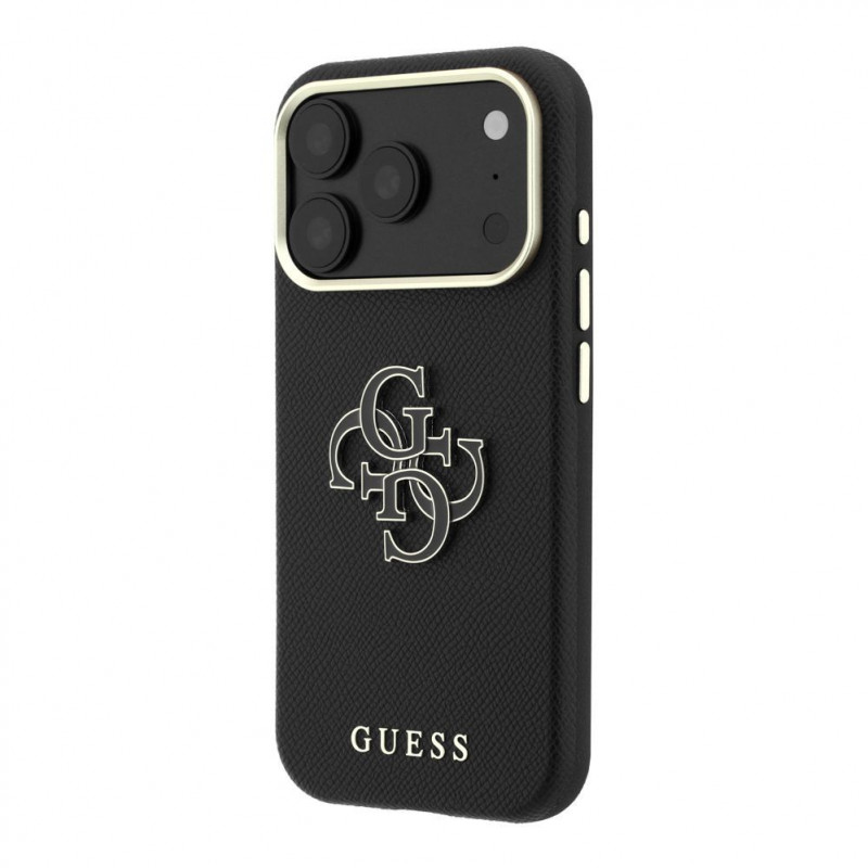 Guess SW zrnitý PU- & veľké Resin-Logo puzdro pre Apple iPhone 18 Pro, čierna