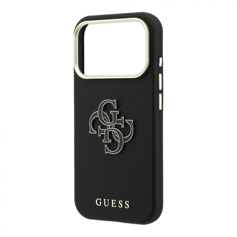 Guess SW zrnitý PU- & veľké Resin-Logo puzdro pre Apple iPhone 18 Pro, čierna
