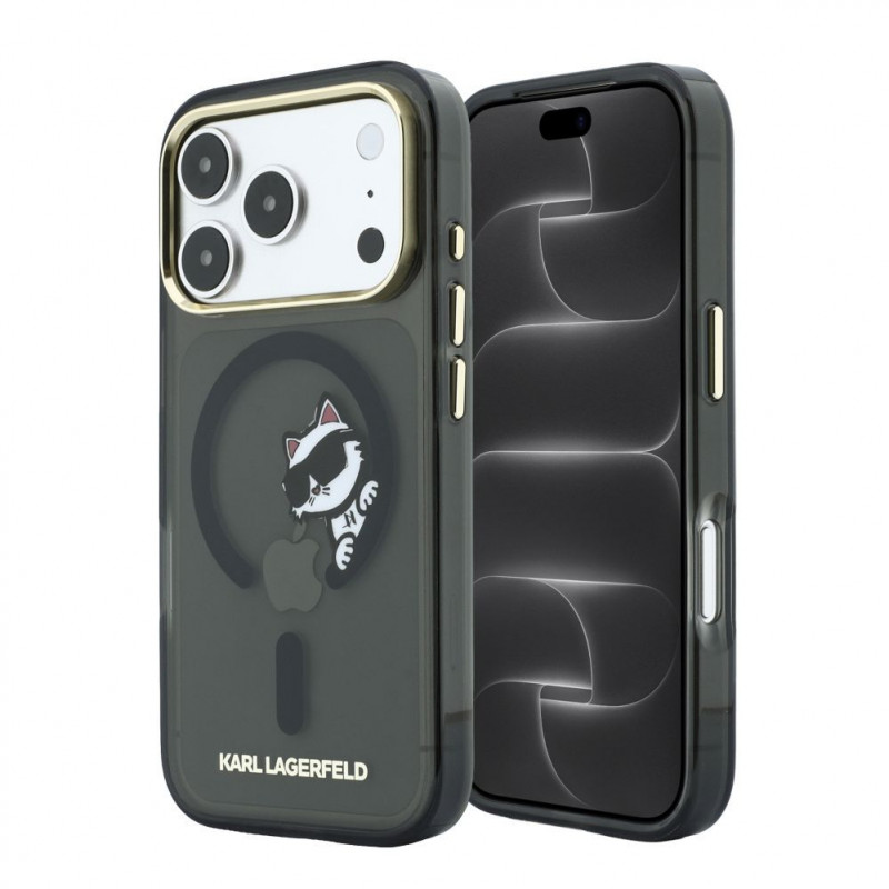 Karl Lagerfeld HC MagSafe IML Peekaboo Print & Metal Frame kryt pre Apple iPhone 18 Pro Max, čierny