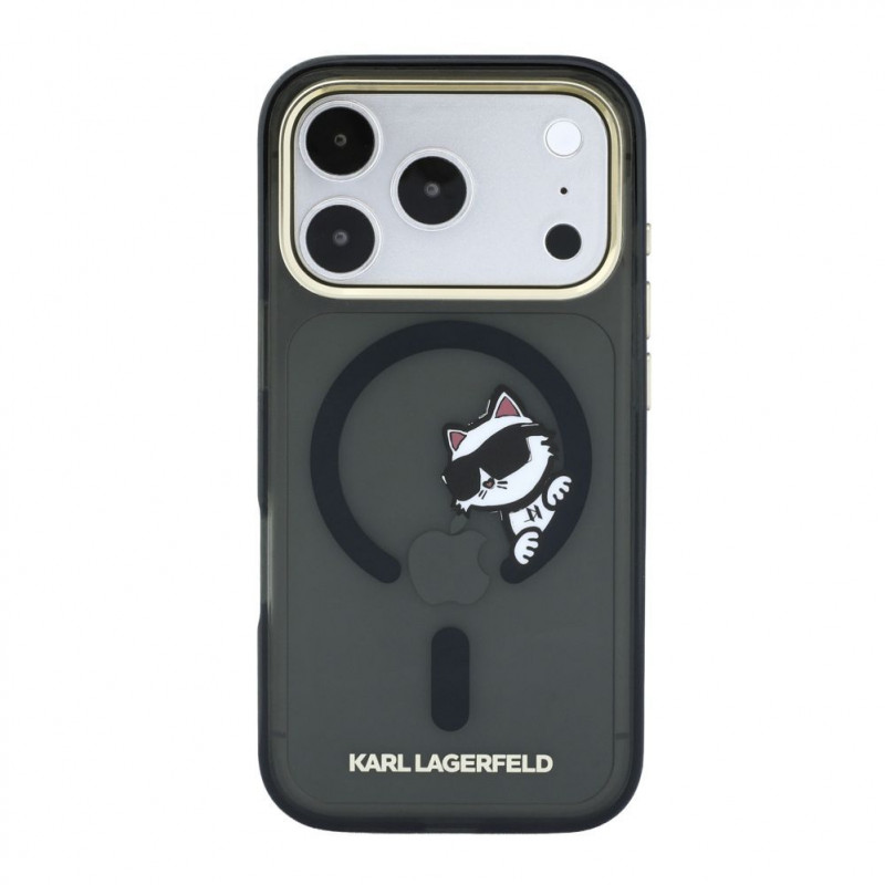 Karl Lagerfeld HC MagSafe IML Peekaboo Print & Metal Frame kryt pre Apple iPhone 18 Pro, čierny