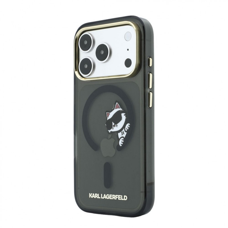 Karl Lagerfeld HC MagSafe IML Peekaboo Print & Metal Frame kryt pre Apple iPhone 18 Pro, čierny