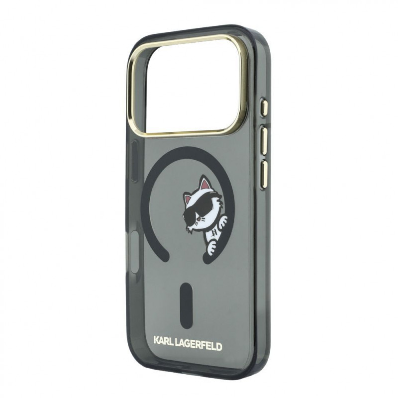 Karl Lagerfeld HC MagSafe IML Peekaboo Print & Metal Frame kryt pre Apple iPhone 18 Pro, čierny