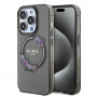 Guess PC/TPU Flowers Ring Glossy Logo MagSafe puzdro pre Apple iPhone 15 Pro, transparentné čierne (GUHMP15LHFWFCK)