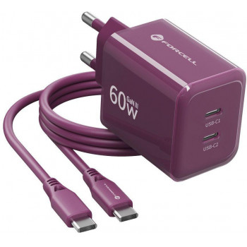 Forcell F-Energy GaN III VT-60 60W PD QC 4.0+ 2x USB-C bordové napájací zdroj + USB-C kábel