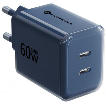 Forcell F-Energy GaN III VT-60 60W PD QC 4.0+ 2x USB-C napájací zdroj tmavomodrá + USB-C kábel