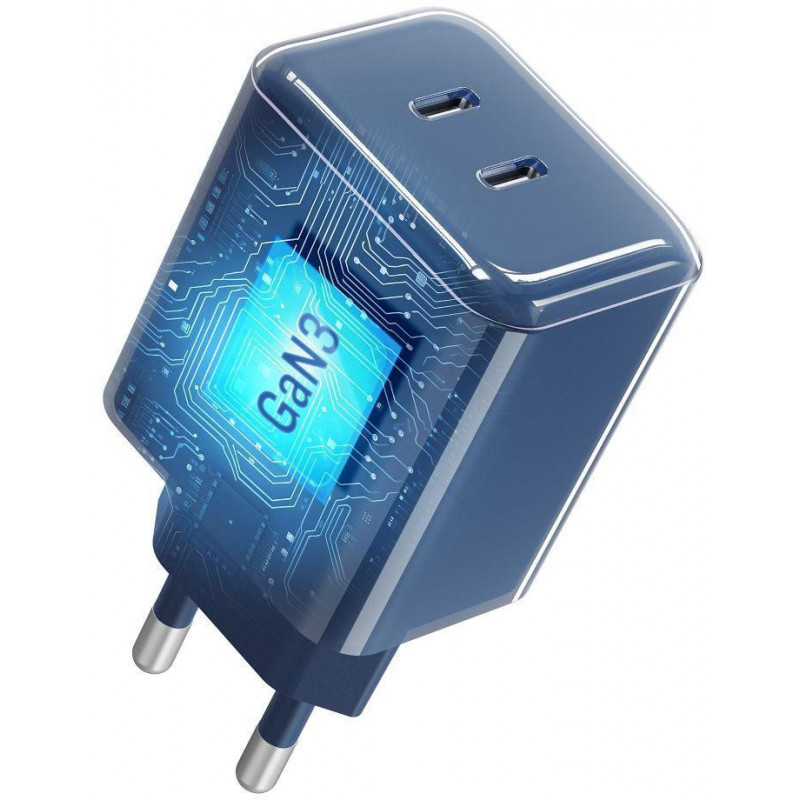 Forcell F-Energy GaN III VT-60 60W PD QC 4.0+ 2x USB-C napájací zdroj tmavomodrá + USB-C kábel