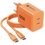 Forcell F-Energy GaN III VT-60 60W PD QC 4.0+ 2x USB-C napájací zdroj oranžová + USB-C kábel